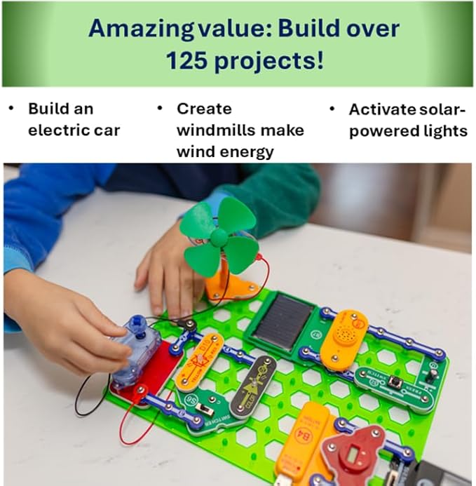 Snap Circuits Green Energy Electronics Exploration Kit | Over 125 Exciting STEM Projects | Full Color Project Manual | 45+ Snap Circuits Parts | STEM Educational Toys for Kids 8+