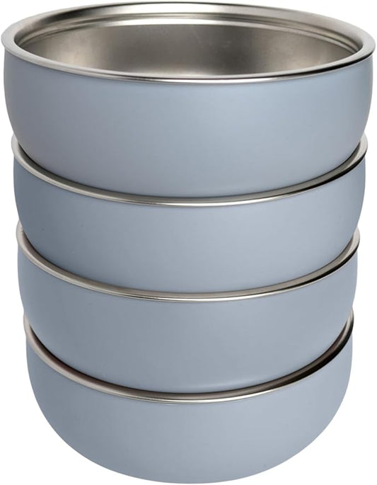 Monkey Proof™ Non-Toxic Stainless Steel Child Bowl 5” with Non-Slip Silicone Shell, (Set of 4 bowls) Unbreakable, Mess Free Feeding for Babies, Toddlers, Kids, BPA free (Misty Blue)