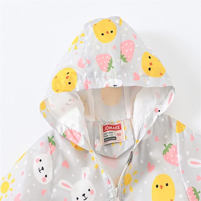 TUIJI Toddler Boys Girls Cartoon Print Zip Jacket Hooded Trench Lightweight Kids Coats Windbreaker Outdoor Cute Dust Coats