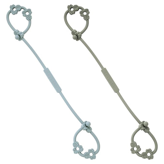 Toy Safety Straps, Silicone Pacifier Clips, Adjustable Stretchable Sippy Cup Straps for Strollers, High Chair, Cribs, Hanging Baskets, Car Seat, Shopping Trolley, 2 Pack (Ether+Sage)