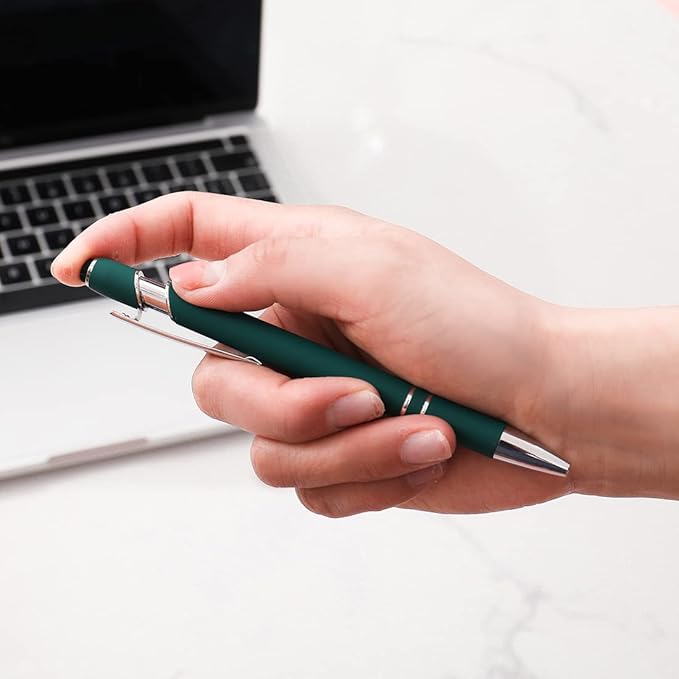 Ballpoint Pen with Stylus Tip, Soft Touch Click Metal Pen, 1.0mm Medium Point, Black Ink, 12 Count(Dark Green)