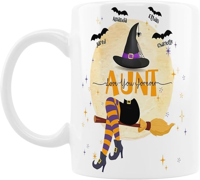 Personalized Witch Mug with Kids Names - Halloween Coffee Cup & Gift for Women - 11 or 15 Oz