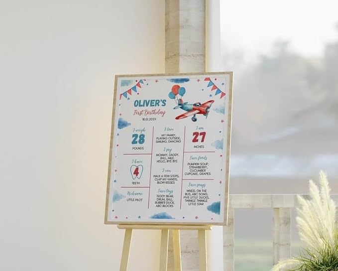 Personalized Airplane Birthday Milestone Poster, Airplane 1St Birthday Milestone Sign, Time Flies Birthday Chalkboard, Design 017