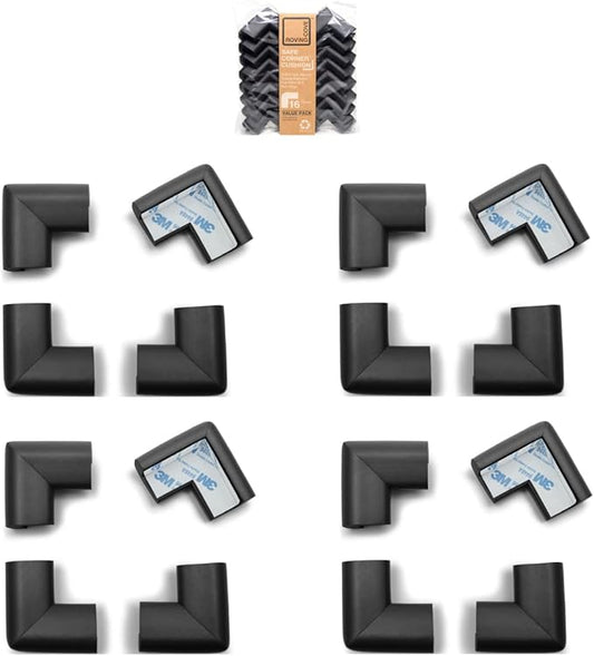 Roving Cove HeftyFit Corner Protector for Baby (16 Large Corners), Heavy-Duty Soft Rubber Foam Furniture Corner Bumper Guards, 3M Adhesive Pre-Taped, Onyx Black