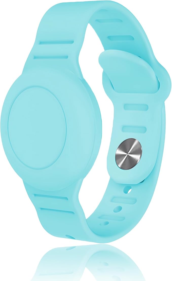 Kids Waterproof Airtag Bracelet Compatible with Apple AirTag, Hidden Silicon Protective Case for Air Tag GPS Tracker Holder, Adjustable Anti-Lost Watch Band for Toddler Child (Cyan)