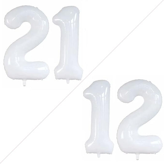 GOER Number 12 Balloons for 12th Birthday Sweet 12 Party Decorations,42 Inch Jumbo Foil Helium 21 Balloons for 21st Birthday Party Decoration (White)