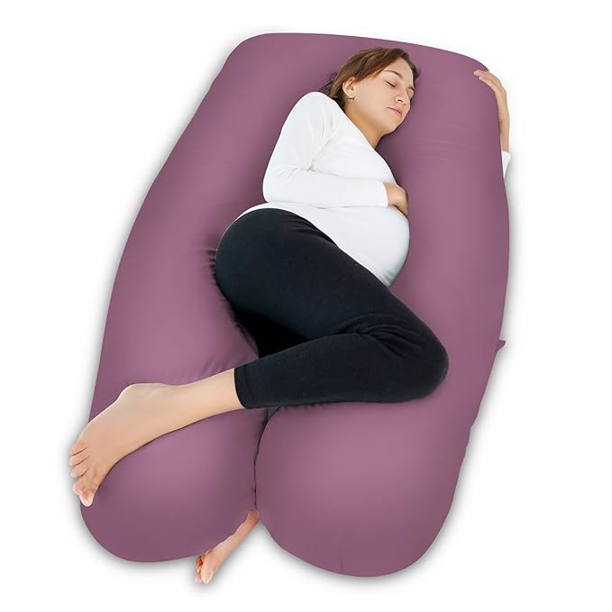 Meiz Pregnancy Pillow,Cooling Silky Pregnancy Pillows for Sleeping,Full Body Maternity Pillow for Pregnant Woman with Cooling Silky Jersey Cover,Dark Purple