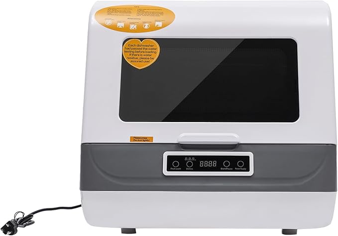 800W Portable Countertop Dishwasher, 110V Automatic Mini Dishwasher Machine with 3 Washing Programs, 360° Rotating Spray Air Drying Function for House Dorm Apartment RV