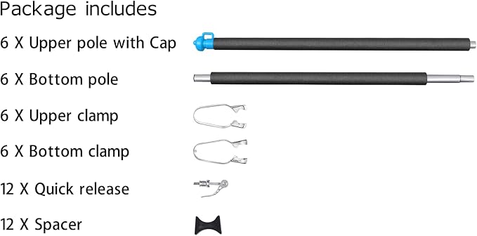 Universal Trampoline Replacement Enclosure Poles with Clamp and Hardware (only fit for The Trampoline with 6 Poles)