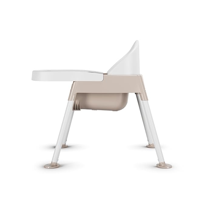 Foundations Secure Sitter 9" Feeding Chair, Stable “No Tip” Feet, 3-Point Adjustable Harness, Removable Tray, Easy to Clean, Smooth Plastic (White/Tan)