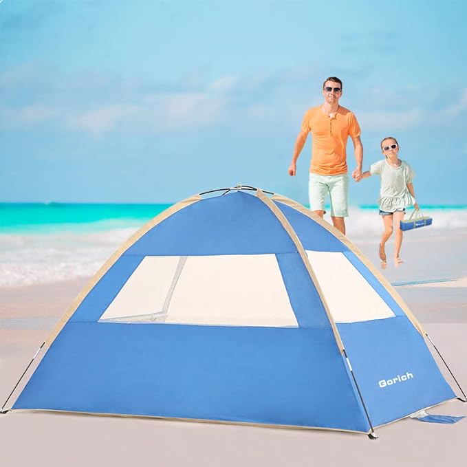 Gorich Beach Tent Sun Shelter for 3/4-5/6-7/8-10 Person with UPF 50＋ UV Protection, Lightweight & Easy Setup Beach Shade Canopy, Portable Beach Shade Tent Beach Cabana