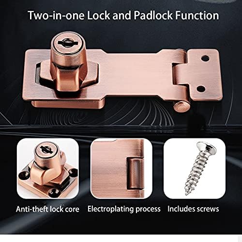 2 Packs Keyed Hasp Locks Twist Knob Keyed Locking Hasp for Small Doors, Cabinets and More,Stainless Steel Steel, Hasp Lock Catch Latch Safety Lock Door Lock with Keys (3inch, Copper)