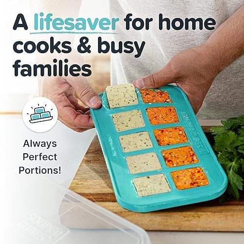 Souper Cubes 2 Tbsp. Silicone Freezer Molds - Perfect for Storing Garlic, Herbs, Ginger, Pesto, Tomato Paste, Lemon Juice, Purees and More - Silicone Baby Food Freezer Tray - Aqua – 2-Pack
