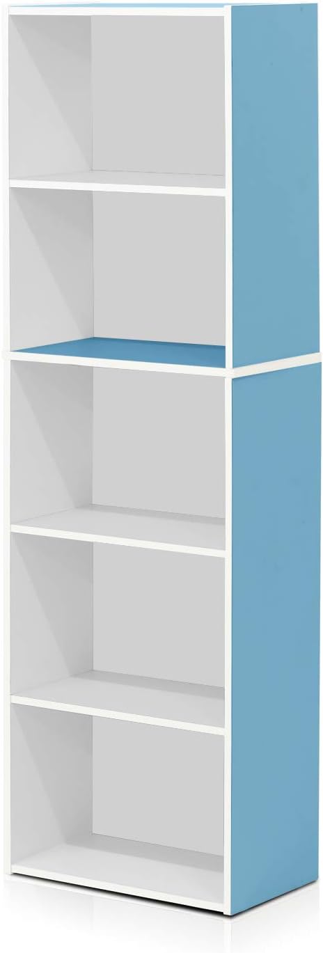 Furinno Luder Bookcase / Book / Storage , 5-Tier, White / Light Blue