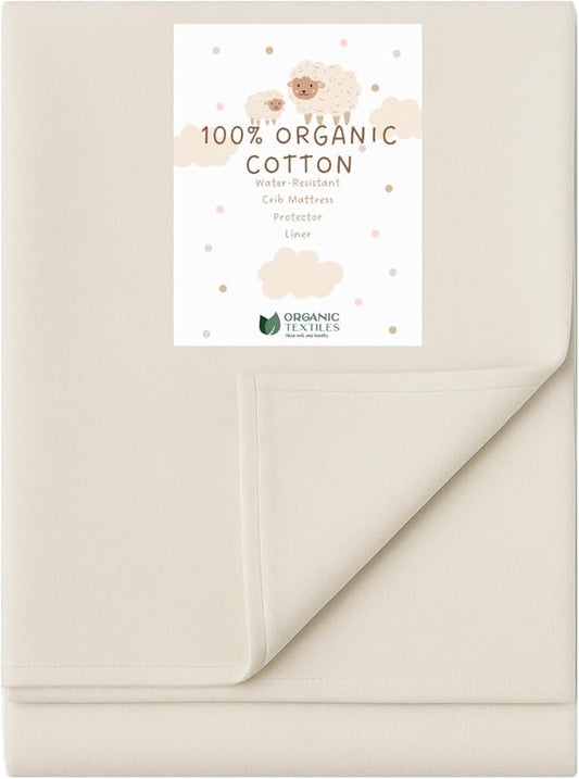 Organic Cotton Crib Mattress Protector - Water Resistant Flat Sheet Liner Pad, Skin Friendly, Chemical-Free Pure Cotton [GOTS-Certified] for Bassinet (30"x15") - Made in USA