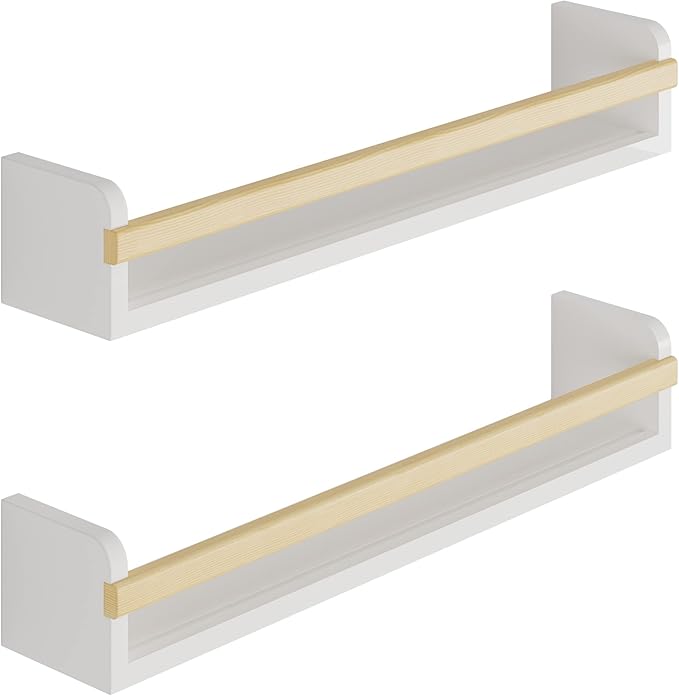 Wallniture Florida 24 inch Wall Bookshelf for Kids Room, Floating Shelves Nursery Decor, Wood White Wall Shelf Set of 2, Kitchen, Bathroom Decor (24'')