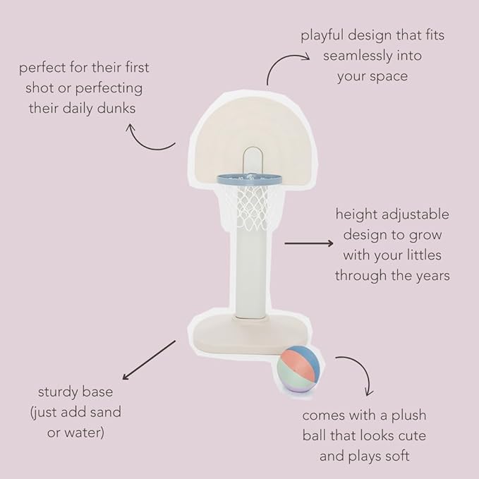 PLAYSMOL Basketball Hoop for Toddlers & Kids, Rainbow Backboard with Blue Rim, Indoor Outdoor Mini Basketball Hoop, Adjustable Height, Colorblock Plush Ball Included, Ages 18m+