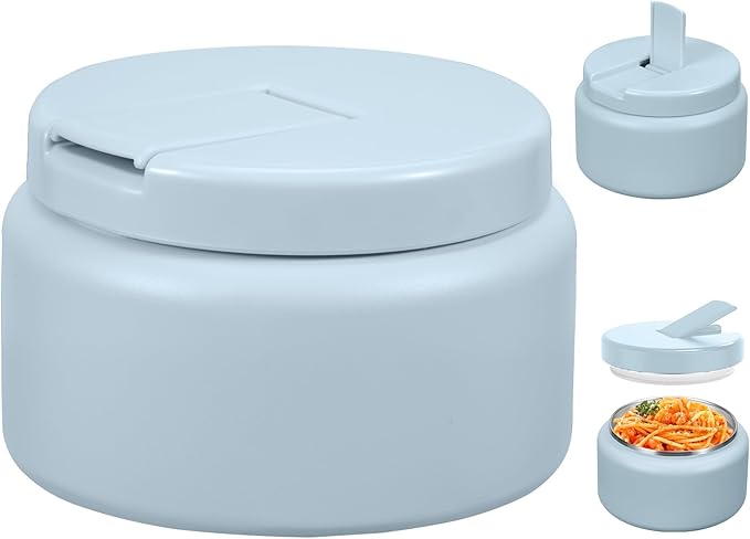 13.5oz Kids Thermos for Hot Food, Insulated Vacuum Food Jar with Buckle Lid, Stainless Steel Wide Mouth Leak Proof Insulated Lunch Container for School Picnic Travel, Blue