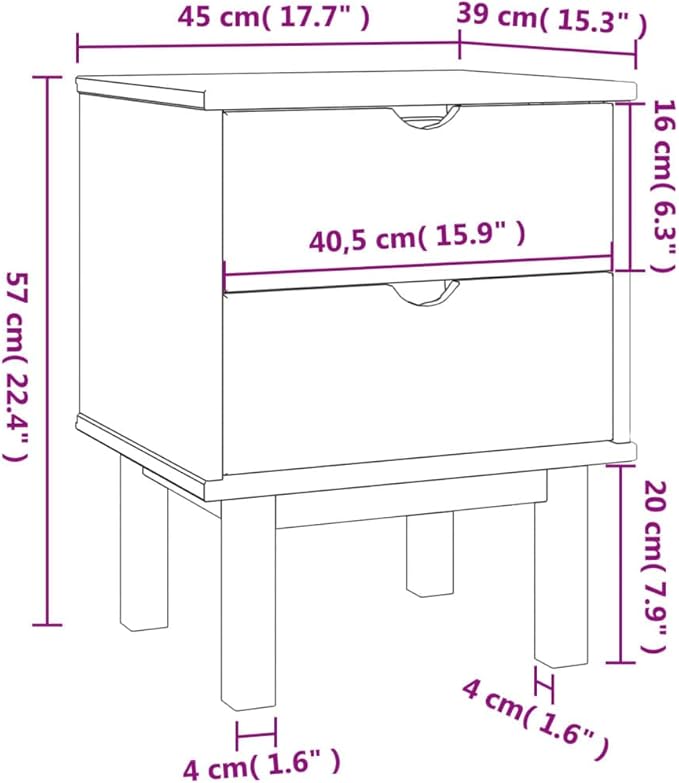 Scandinavian Nightstand 15.4x17.7x22.4 in Solid Pine Wood Bedside Table - Image 2