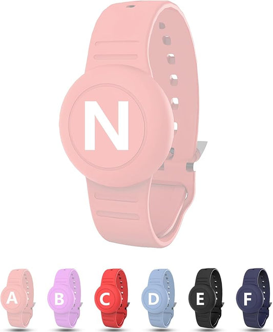 Waterproof Bracelet for AirTag Kids, Personalized Initial Letter Hidden Holder Compatible with Air Tag, Silicone Case for Airtag Adjustable Anti-Lost GPS Tracker for Toddler Child Elder, N
