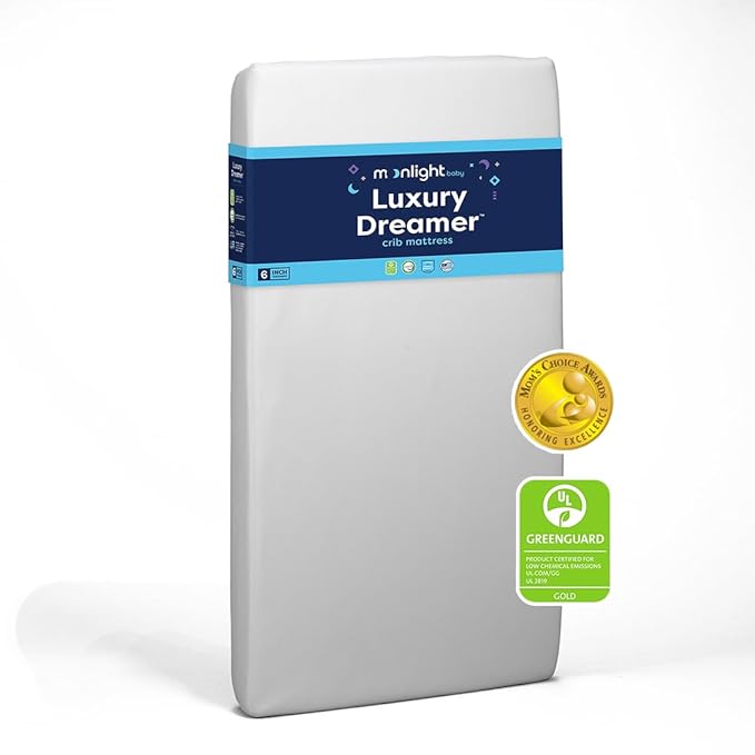 Moonlight Slumber Luxury Dreamer Crib Mattress - Dual-Sided, 2-Stage Baby and Toddler Mattress with Cool Memory Foam Layer and Breathable Mattress Cover - Hypoallergenic and Waterproof - 52"x27.5"x6"