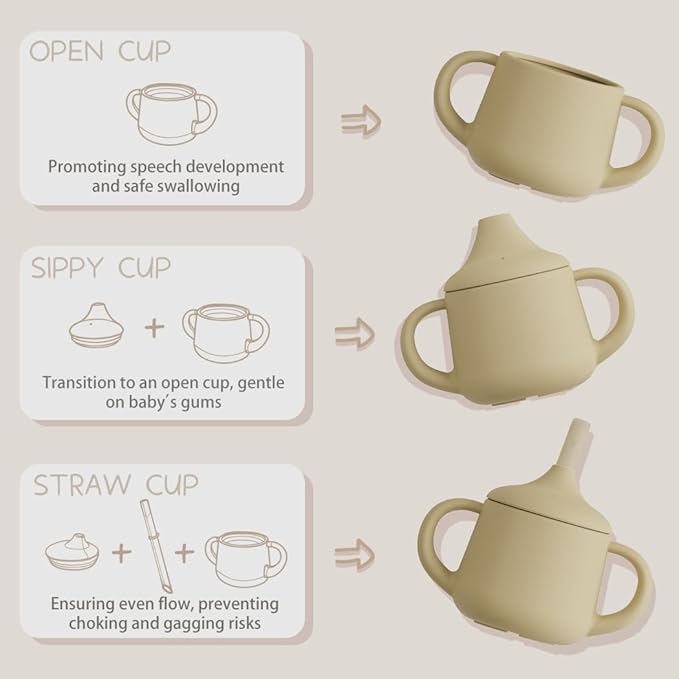 Moonkie Silicone Baby Sippy Cups | 3 Stages Training Cup Straw Cup for Infants Toddlers and Kid | 4 oz 1Pack