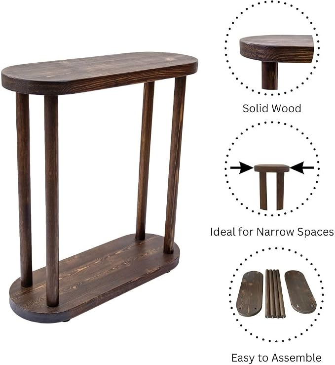 Oval Solid Wood Narrow Side Table, Slim End Table, Small Coffee Table - Image 5