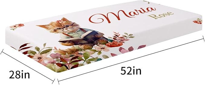 Personalized Baby Crib Bedding Set - Custom Name Cat Theme 3 Pcs Set - Soft Blanket with Double Layer Dotted Backing, Fitted Sheet, Room Rug for Newborns Boys Girls Shower Gift