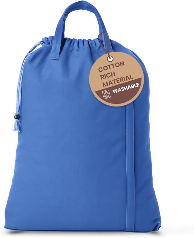 LFH Home Cotton Canvas Large Laundry Bag with Handle, Heavy Duty Drawstring Closure Washable Laundry Bags, School Travel, Home, Hotel, College Dorm, Organizer Sack, Toys Clothes 24x36-Sky Blue