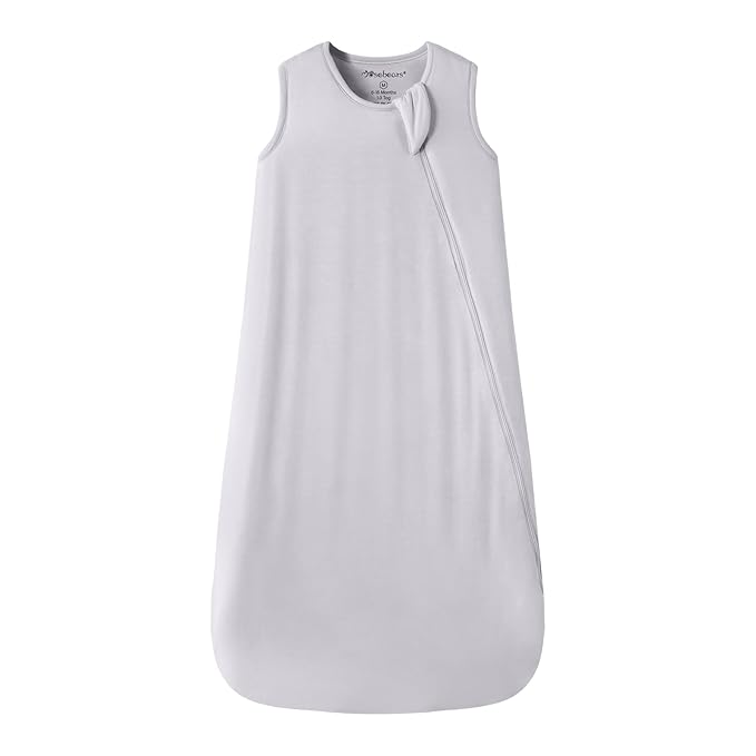 Mosebears Unisex Baby Sleep Sack 1.0 TOG, Supersoft Rayon Made from Bamboo Wearable Blanket with 2-Way Zipper (Light Grey,0-6 Months)
