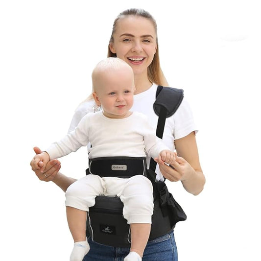 Baby Hip Seat Carrier Baby Waist Stool for Child Infant Toddler with Adjustable Strap Buckle Pocket Soft Inner Huge Storage (Black)