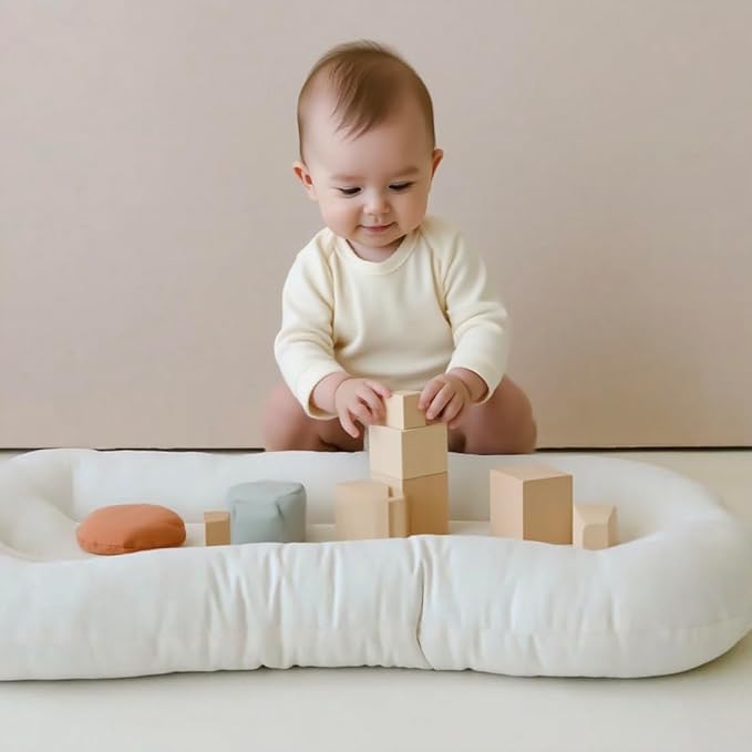 Baby Lounger - Snuggle Cozy Me Infant Lounger for Newborns | Breathable & Soft, Portable Awake-Time Pad, Essential Baby Gift- Natural (Lounger Cover Included)