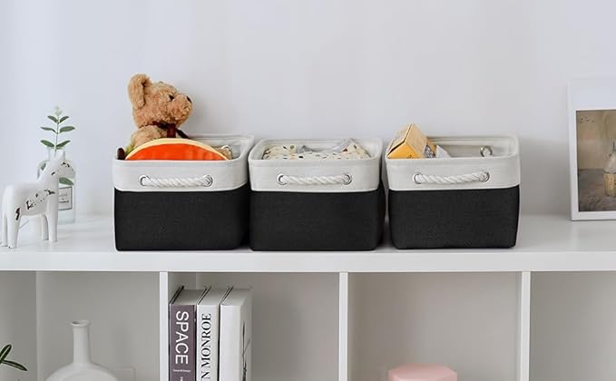 TheWarmHome Storage Bins for Shelves - 1 Pack 13.8x9.7x6.7 inch Storage Basket for Organizing for Closet Organizer Cubes Laundry Cloth Nursery (White & Black)