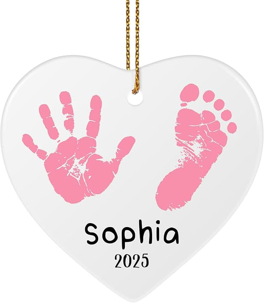 Baby Hand and Footprint Ornament - Baby's Frist Christmas Ornament with Photo, Name, Date - Personalized Baby Gifts, Newborn Keepsake, New Mom Gifts