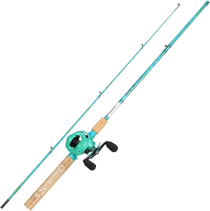 Sougayilang Fishing Rod and Reel Combo, 2-Piece 5-Foot 6-Inch Graphite & Fiberglass Rod, Durable and Strong, Quickset Anti-Reverse Fishing Reel (1Pack/2Pack)