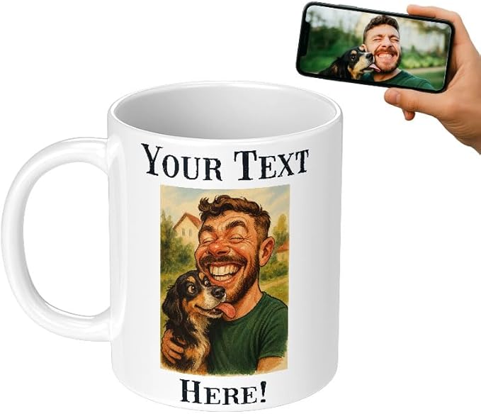 Personalized Coffee Mug, Custom Photo Caricature Gift, Funny Customized Coffee Gift for Men & Women, Custom Mugs with Pictures, White 11oz Customized Fathers Day Mug