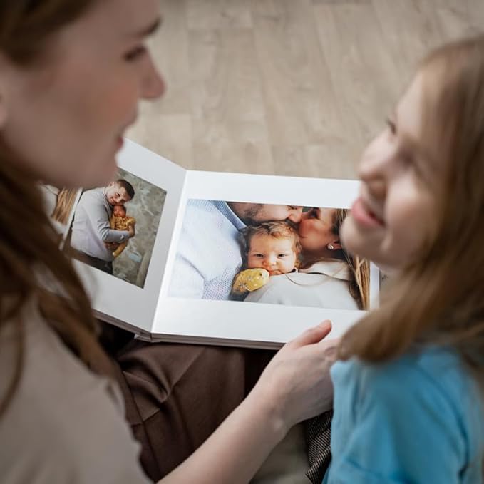 RECUTMS Photo Album Self Adhesive with Round Window 4x6 5x7 6x8 8x10 Magnetic Scrapbook with 40 Pages Leather Cover DIY Photo Album with Metallic Pen and Scraping Plate (Sky Blue)