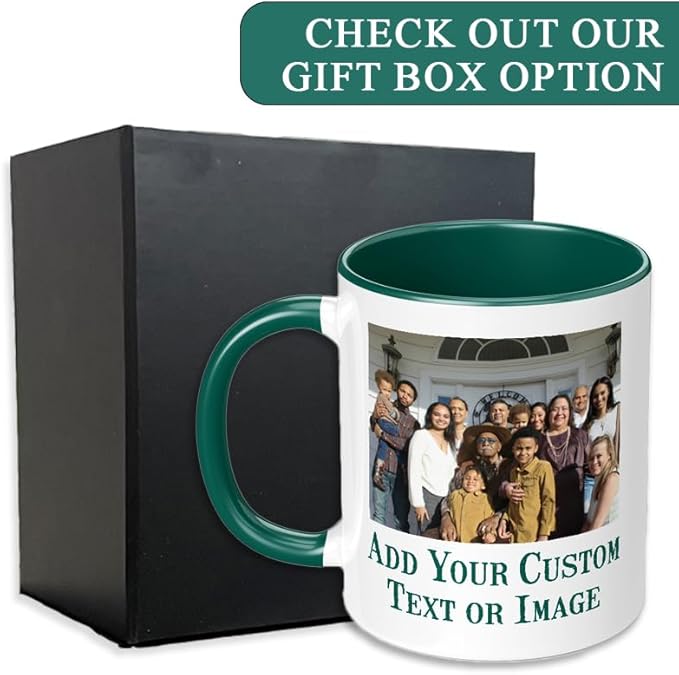 Personalized Coffee Mug, Custom Photo Text 11 Oz Ceramic Mug, Customized Picture Name Tea Cup, Unique Gift Idea, Taza Cafe Personalizadas Fotos, Cute Custom Gifts Mom Women Men, Father's Day, Green