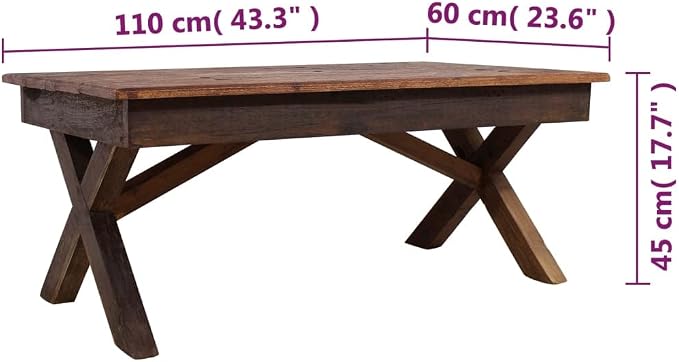 Rustic Farmhouse Handmade Coffee Table from Mixed Recycled Wood, 43.3L x 23.6W - Image 2