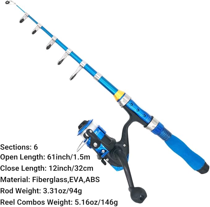 Kilitn Kids Fishing Rod, 1.5M 61Inch 4.92Ft Portable Telescopic Fishing Pole and Reel Combos and String with Fishing Line Full Kits, Youth Fishing Pole Fishing Gear for Kids, Boys, Girls, and Adults