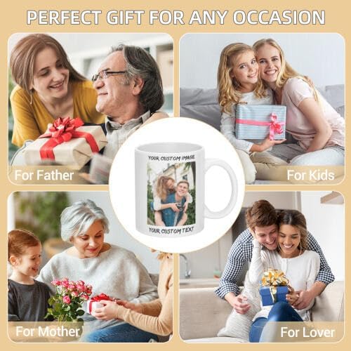 Personalized Coffee Cup with Photo, Logo or Text - Custom Both Sides Printed Mug for Him & Her - Unique Customized Gifts with Names - White/Black