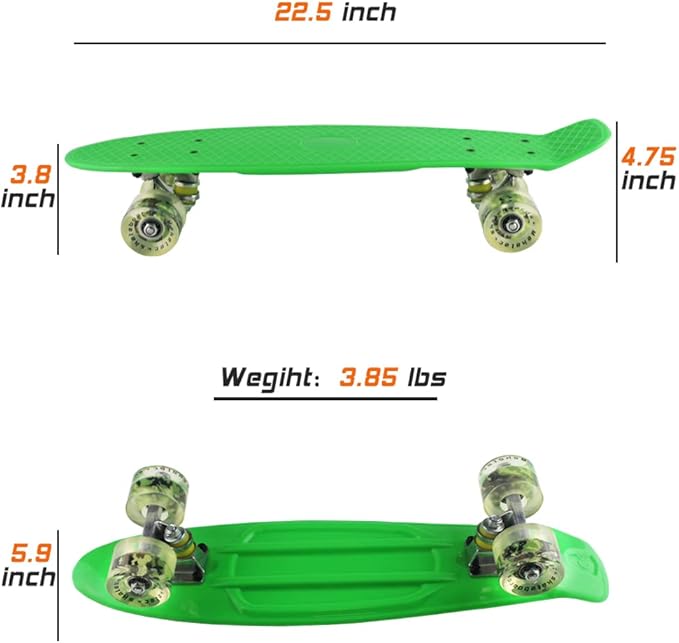 Skateboards Complete 22 Inch Mini Cruiser Retro Skateboard for Kids Boys Youths Beginners