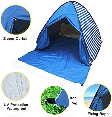 Pop Up Beach Tent Shade Sun Shelter UPF 50+ Canopy Cabana 2-3 Person for Adults Baby Kids Outdoor Activities Camping Fishing Hiking Picnic Touring(Dark Blue Stripes)