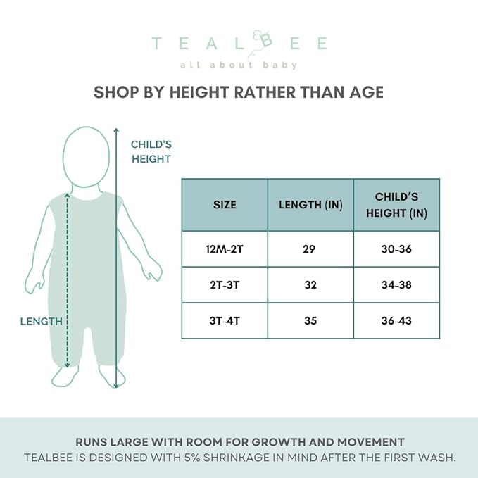 Tealbee Dreamsuit: Toddler Sleep Sack with Feet 2T 3T - 1.2 TOG All Season Baby Wearable Blanket for Walkers - Rayon made from Bamboo, Organic Cotton Sleep Bag - Sunshine