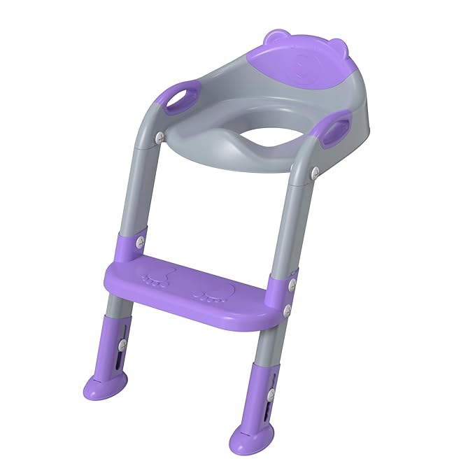 Potty Training Seat with Step Stool Ladder, SKYROKU Potty Training Toilet for Kids Boys Girls Toddlers - Comfortable Safe Potty Seat with Anti-Slip Pads Ladder Grey Purple