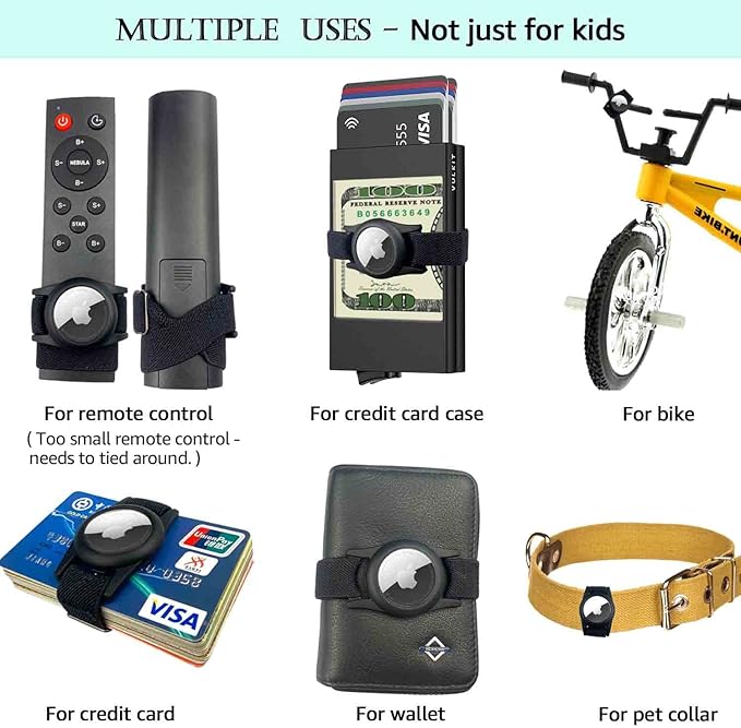 4 Pack Airtag Bracelet for Kids, AirTag Holder with Adjustable Stretchy Nylon Watch Band, Anti-Lost Apple Air Tag Case Loop for Child, Toddler, Wallet, AirTag Wristband Kids (Black)