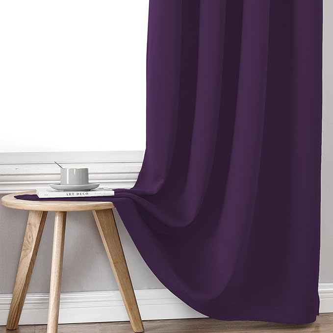 ChrisDowa 100% Blackout Curtains for Bedroom with Black Liner, 2 Thick Layers Total Blackout Thermal Insulated Grommet Long Window Curtains 2 Panels Set (Royal Purple, 52 x 95 Inch)