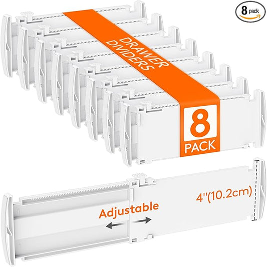 Lifewit 8 Pack Drawer Dividers 4" High, 10.5-16.5" Dresser Drawer Divider, Adjustable Drawer Organizers for Clothes, Plastic Drawers Separators for Dresser, Bedroom, Bathroom, Kitchen, Office