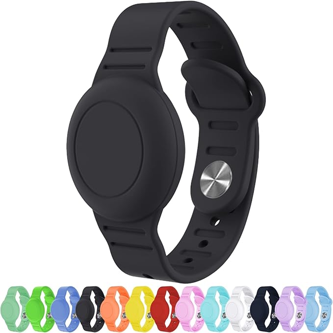 Waterproof AirTag Bracelet for Kids, Hidden Silicone Wristband for AirTag, GPS Tracker Case for Air Tag Holder Strap Band for Child Toddler, Secure Anti-Loss Protection(Black)
