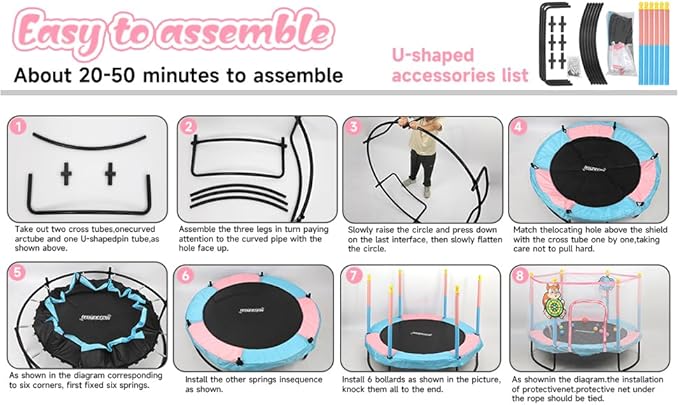 Pink Indoor Trampoline for Kids 2-5, 5ft Mini Indoor & Outdoor Small Toddler Trampoline with Net and Basketball Hoop